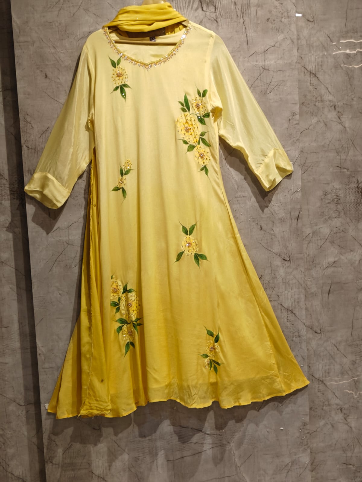 yellow Hand Painted Airline Kurtha 551