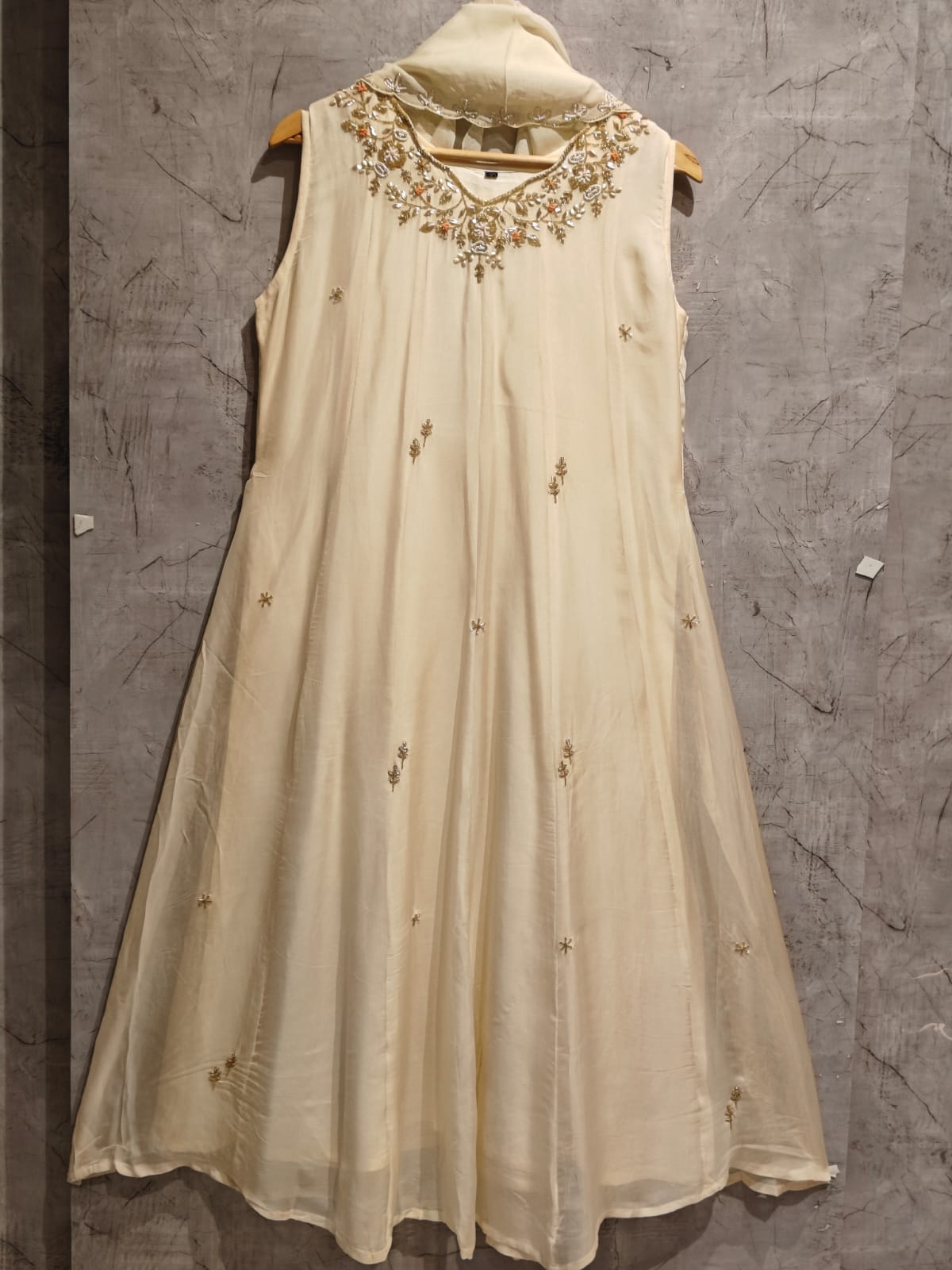 White Organza Anarkali  Handwork  Kurtha 221