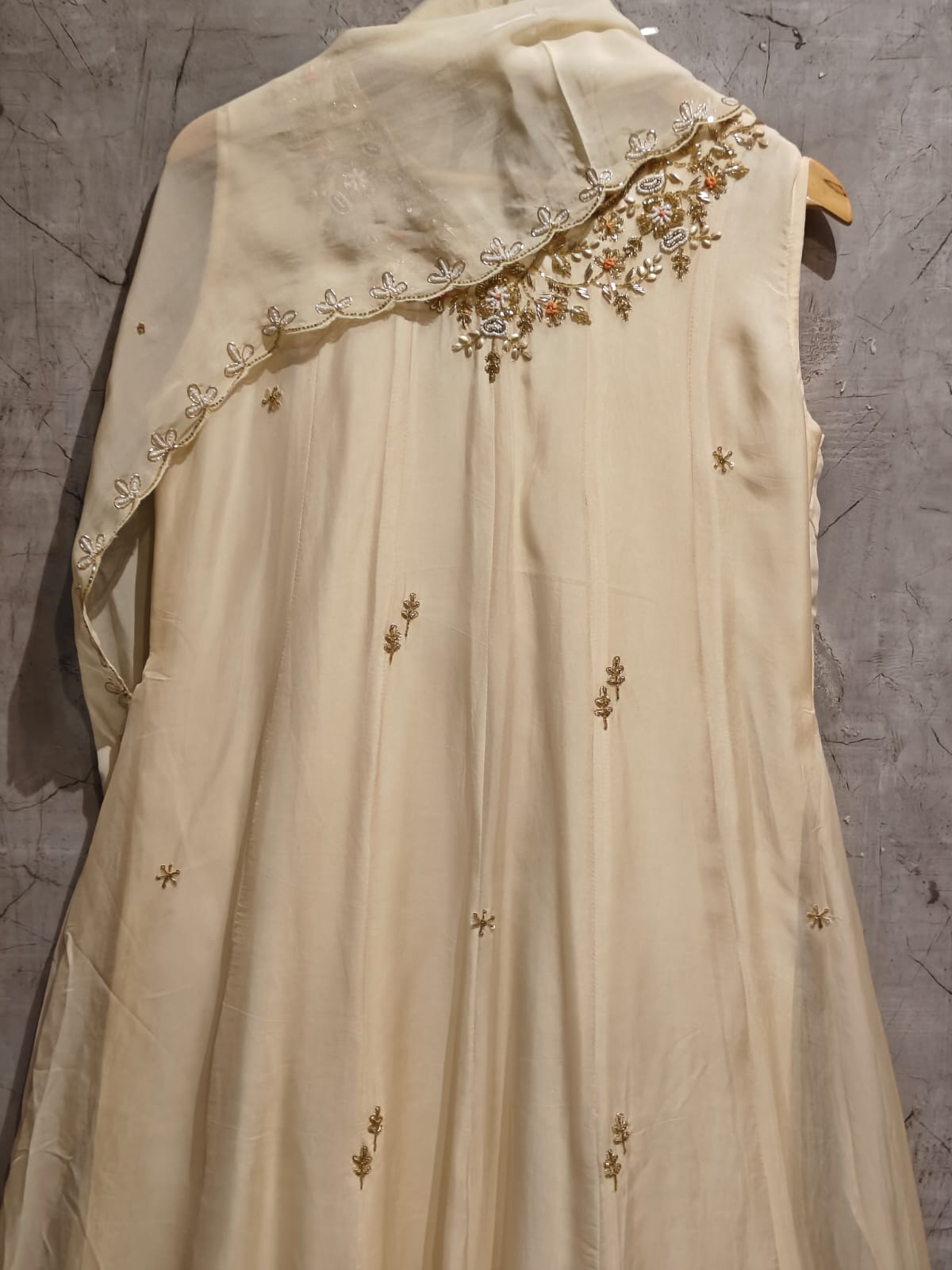 White Organza Anarkali  Handwork  Kurtha 221