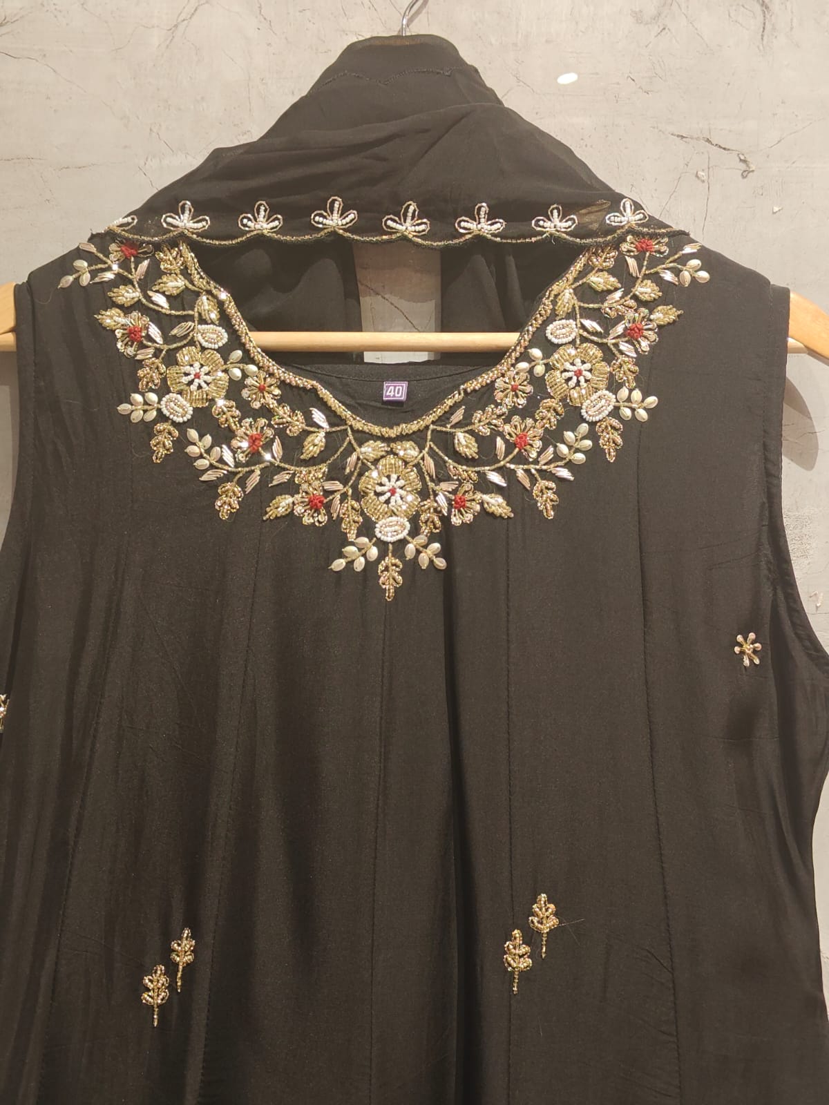 Black Organza Anarkali  Handwork  Kurtha 221