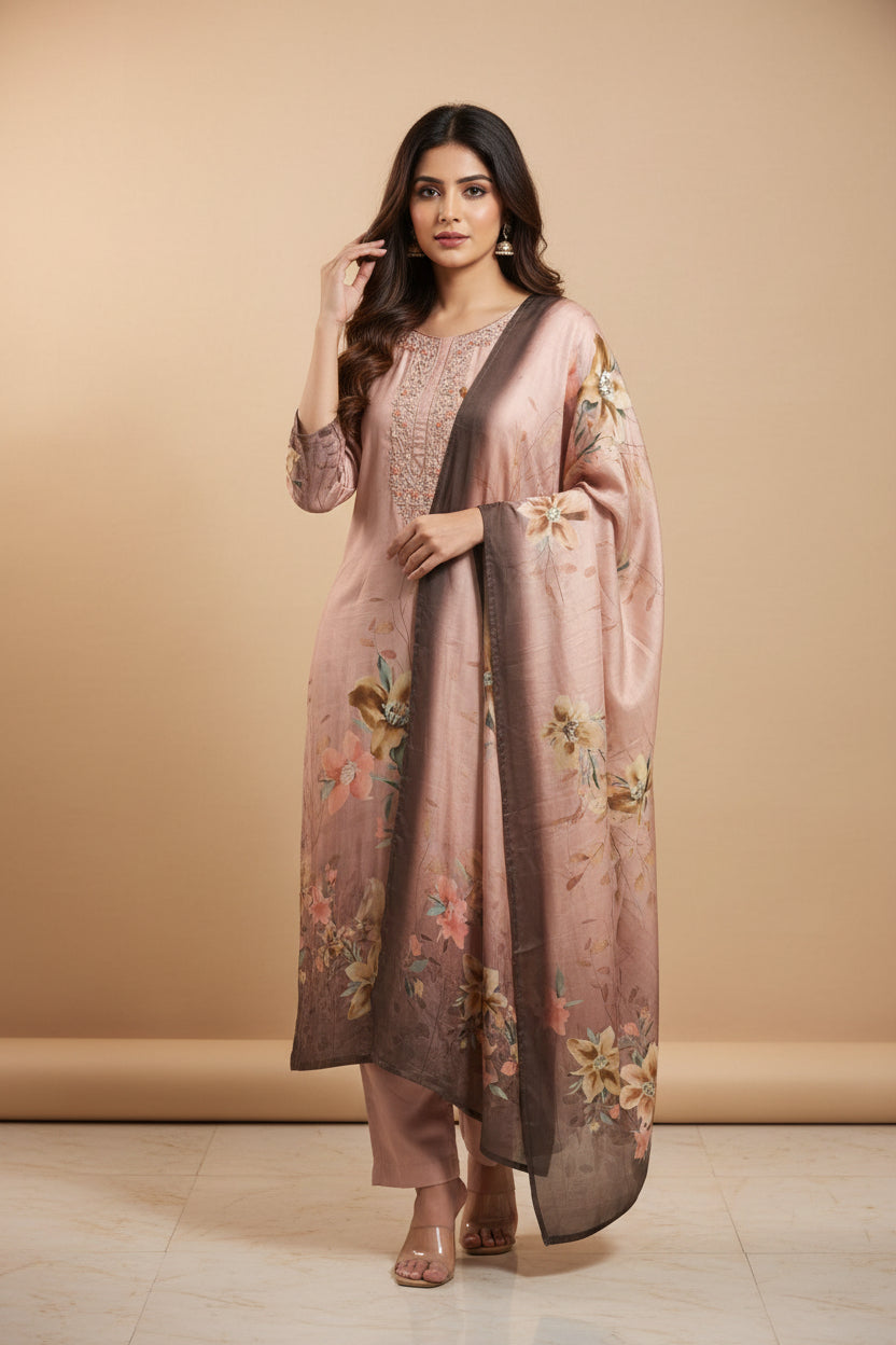 Peach Hand Painted Straight Fit Kurtha 431