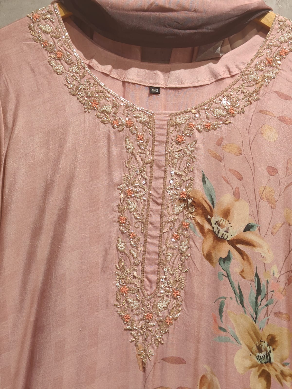 Peach Hand Painted Straight Fit Kurtha 431