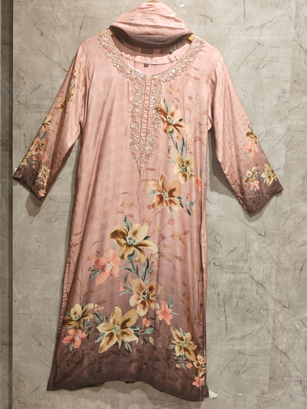 Peach Hand Painted Straight Fit Kurtha 431