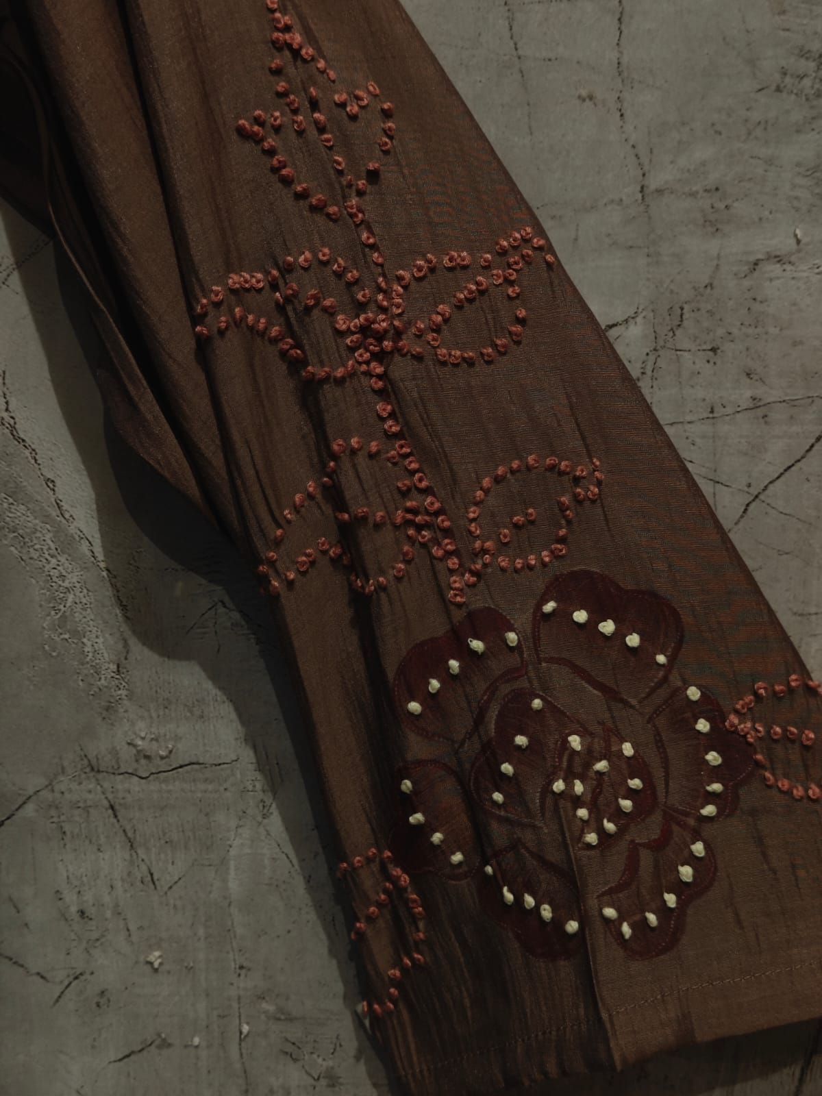 Coffee Brown Mul  Chanderi Thread Embroidery A Line Kurtha 63