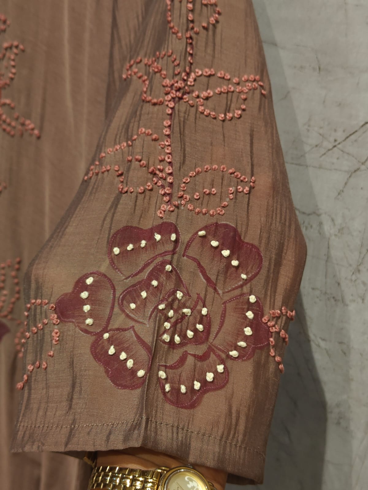 Coffee Brown Mul  Chanderi Thread Embroidery A Line Kurtha 63