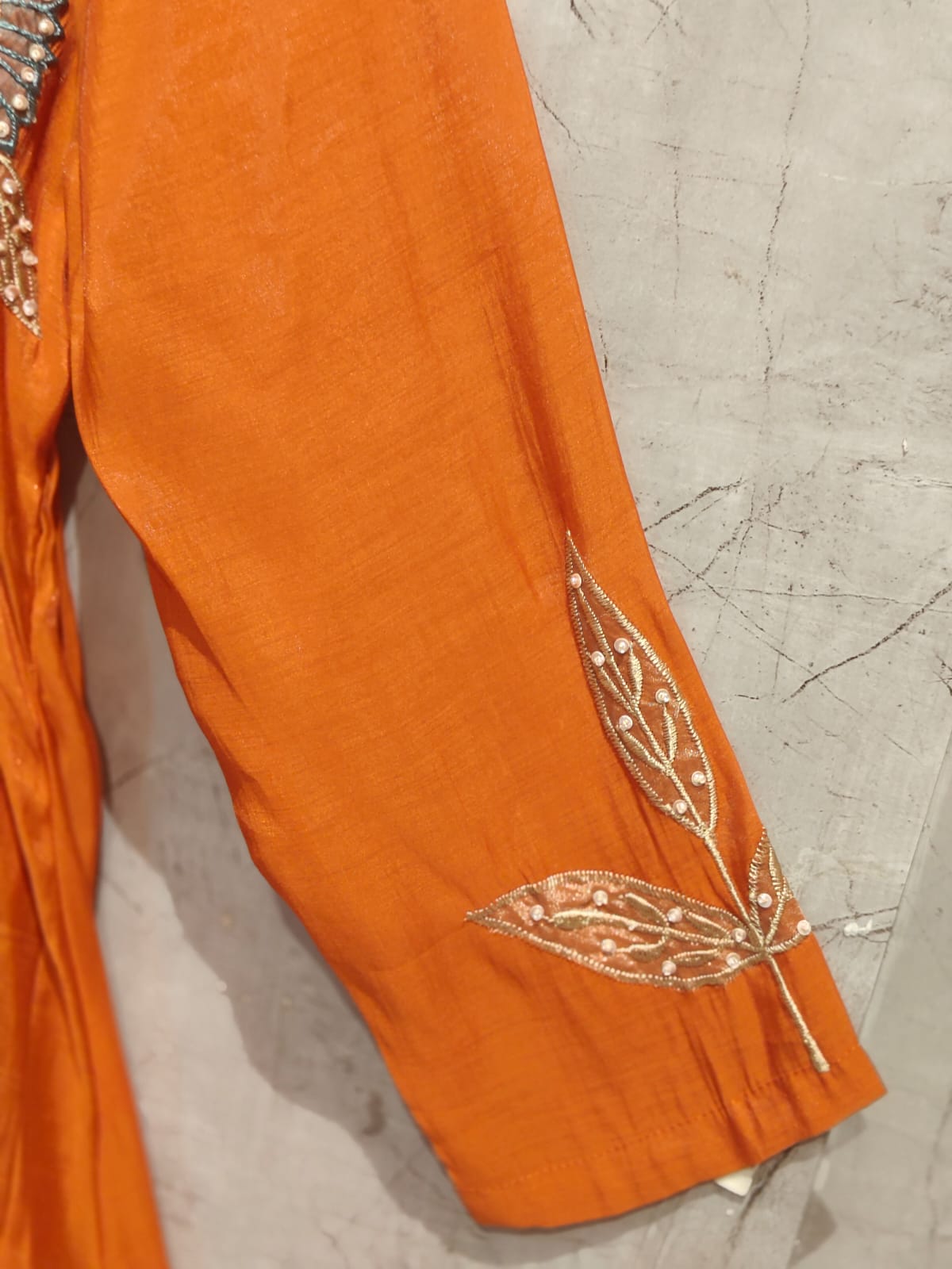 Orange Mul  Chanderi Thread Embroidery A Line Kurtha 63
