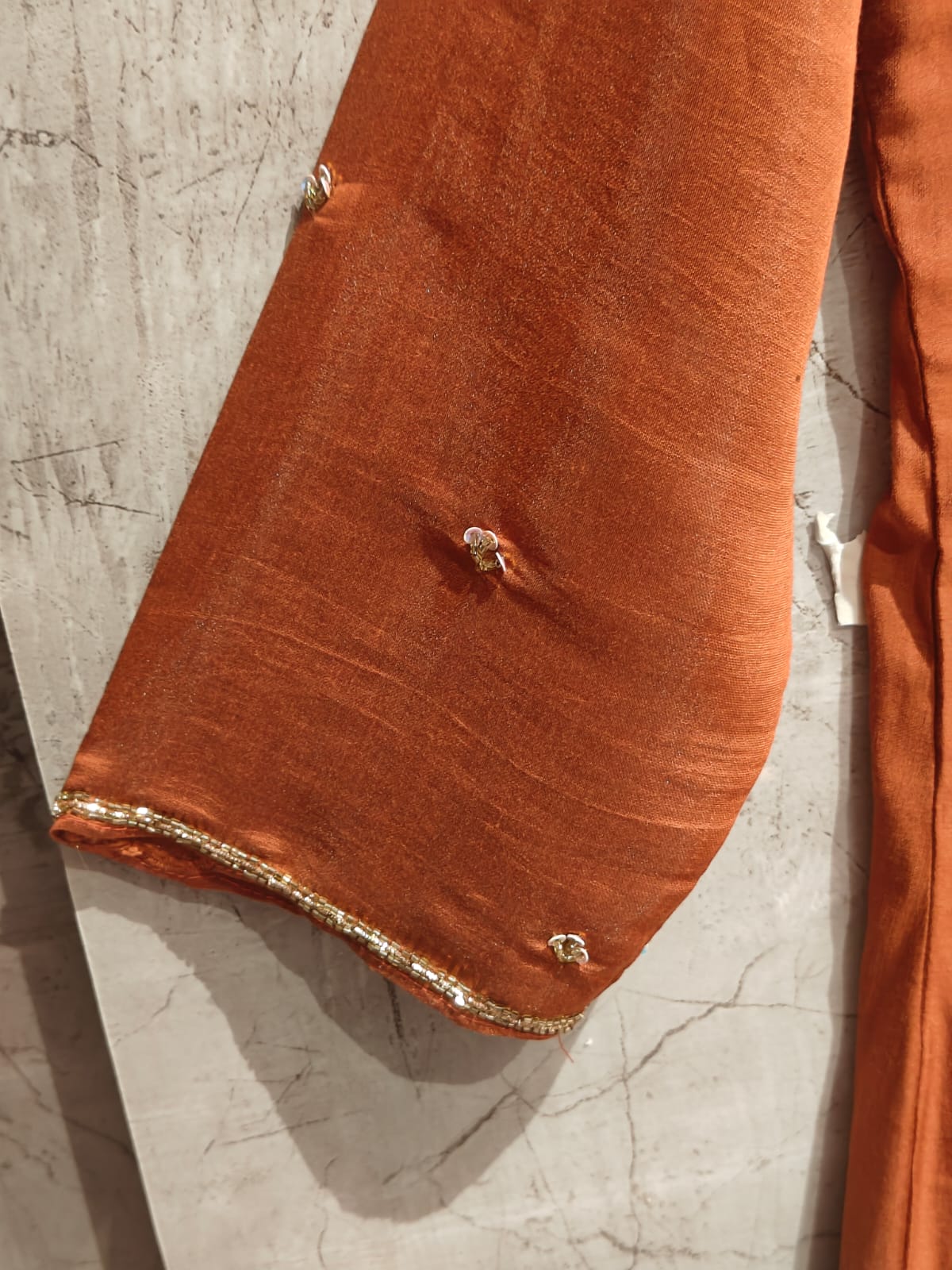 Rustic Orange Mul  Chanderi Hand Embroidery A Line Kurtha 63