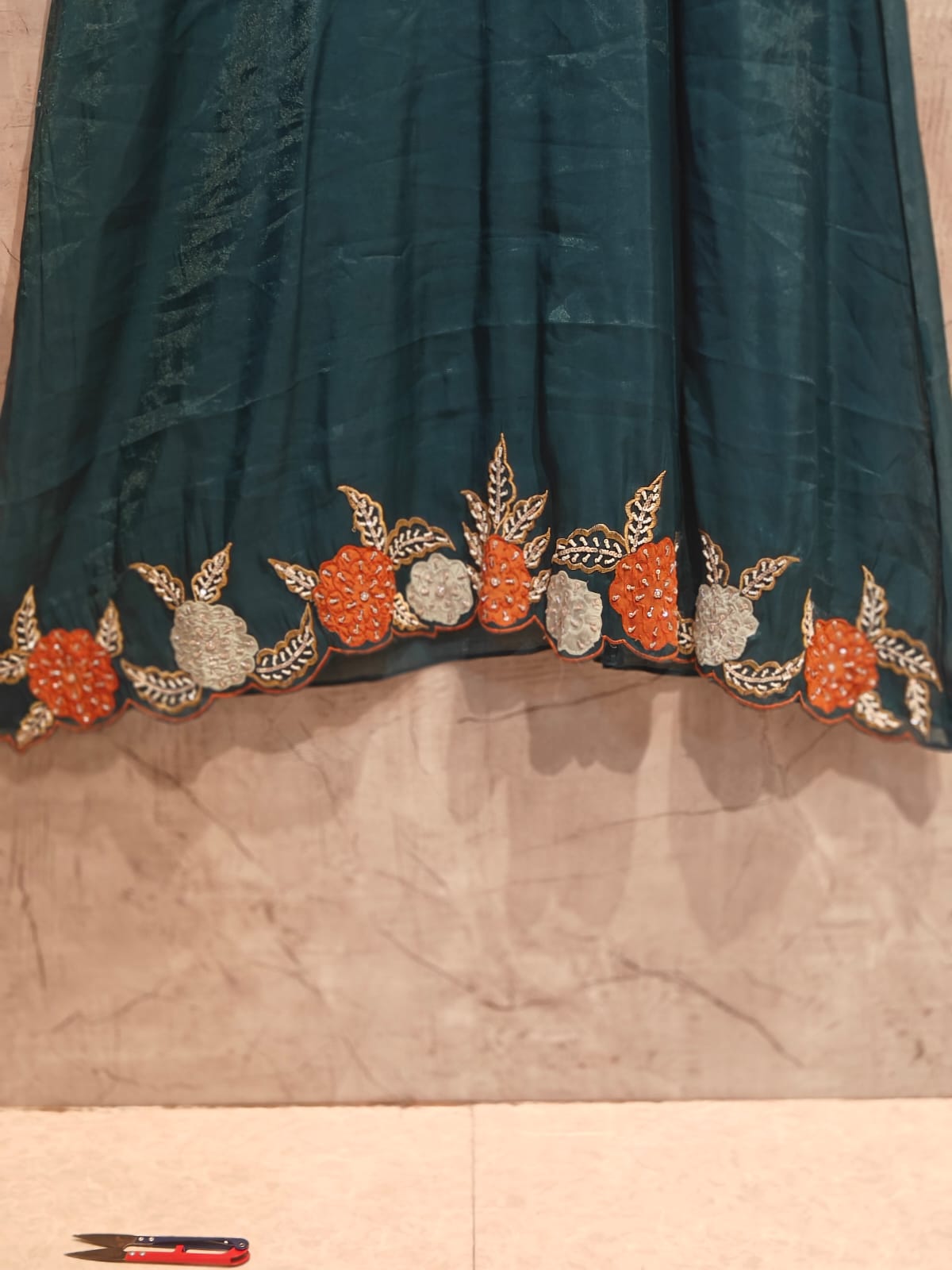 Steal Blue Mul Chanderi Thread Embroidery A Line Kurtha 63