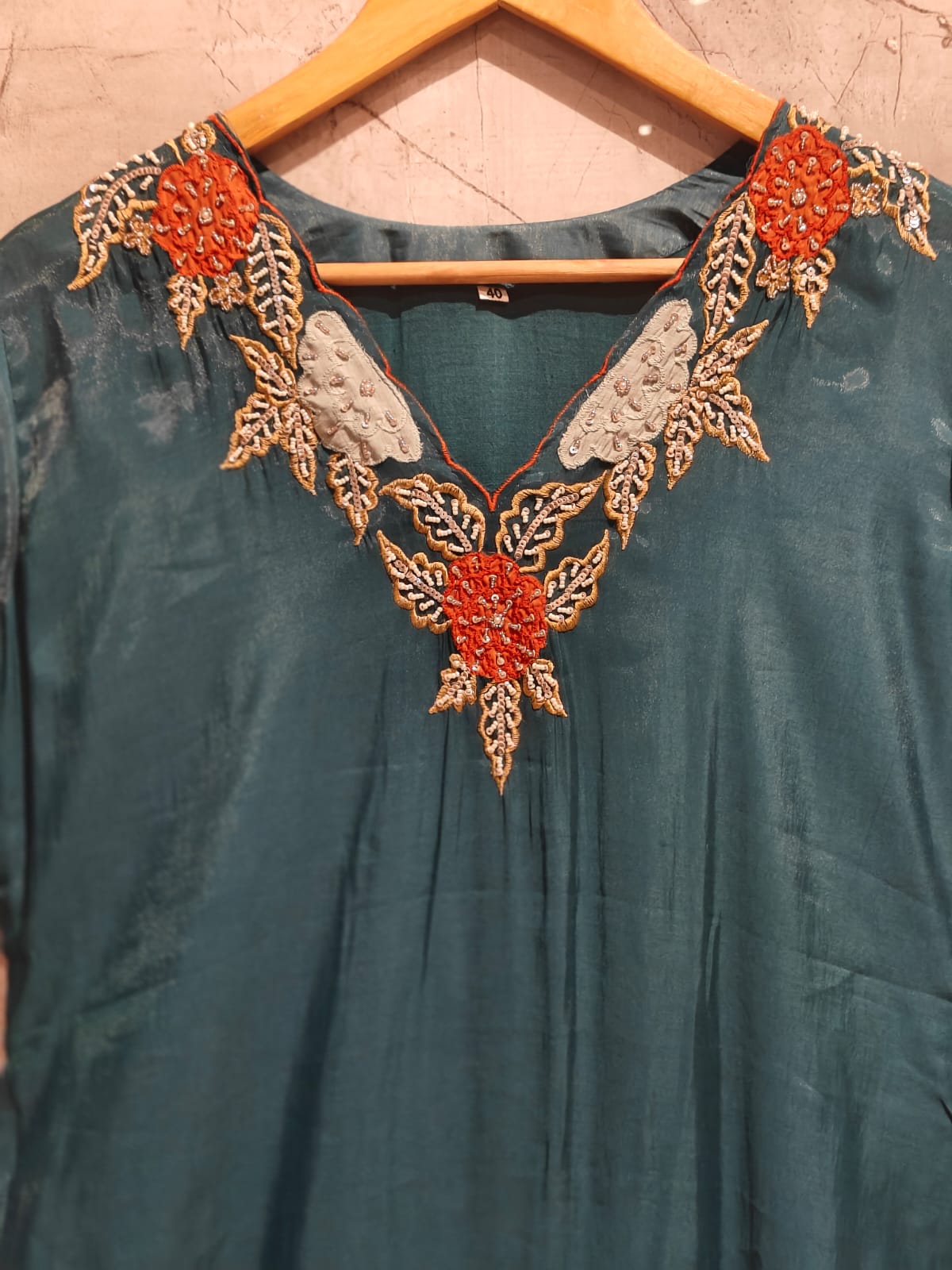Steal Blue Mul Chanderi Thread Embroidery A Line Kurtha 63