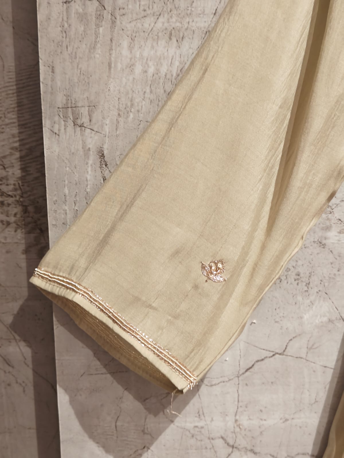 Beige Mul  Chanderi Hand Embroidery A Line Kurtha 63