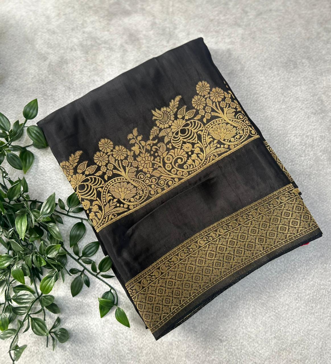 Black Semi Crepe Silk Saree SCSS106