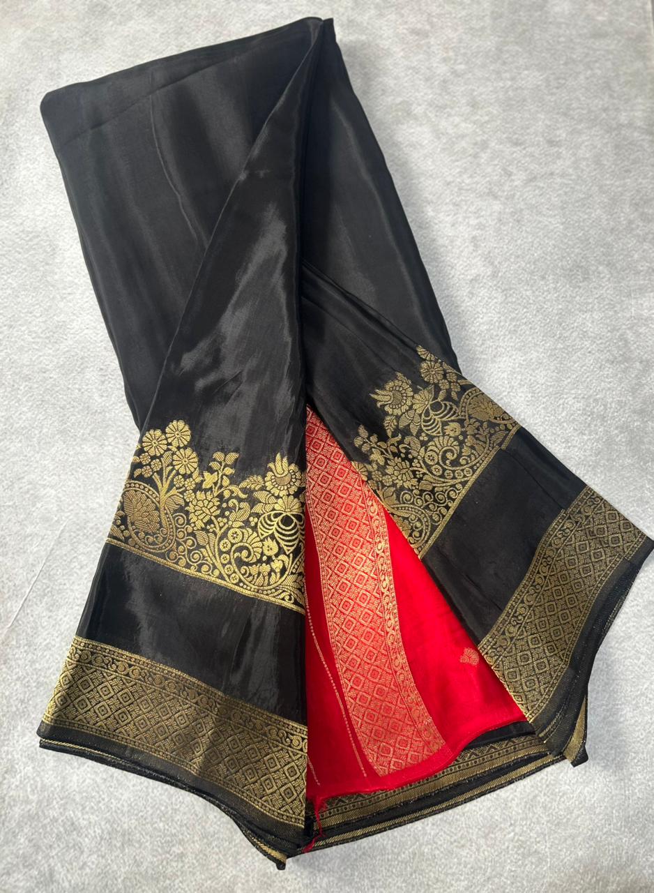 Black Semi Crepe Silk Saree SCSS106