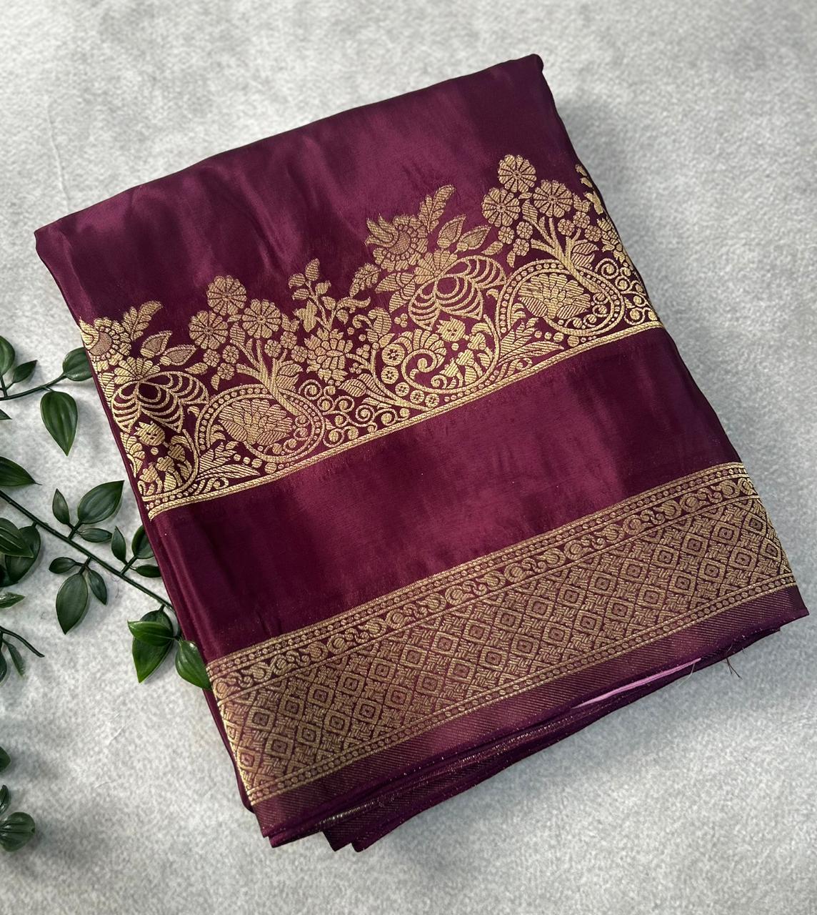 Wine Semi Crepe Silk Saree SCSS106