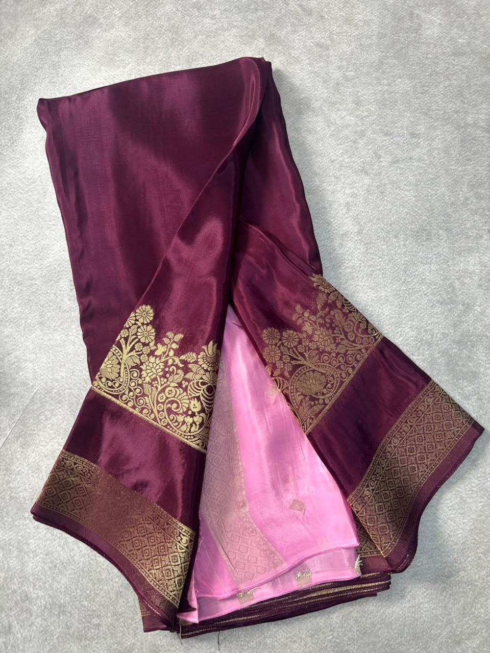 Wine Semi Crepe Silk Saree SCSS106