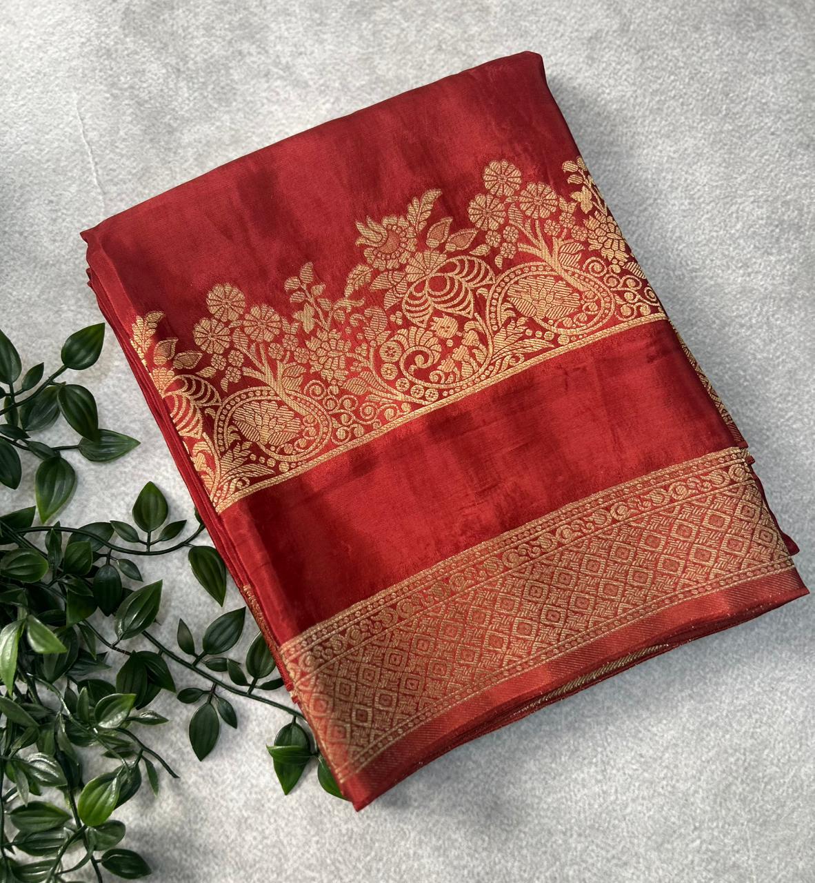 Rust Semi Crepe Silk Saree SCSS106