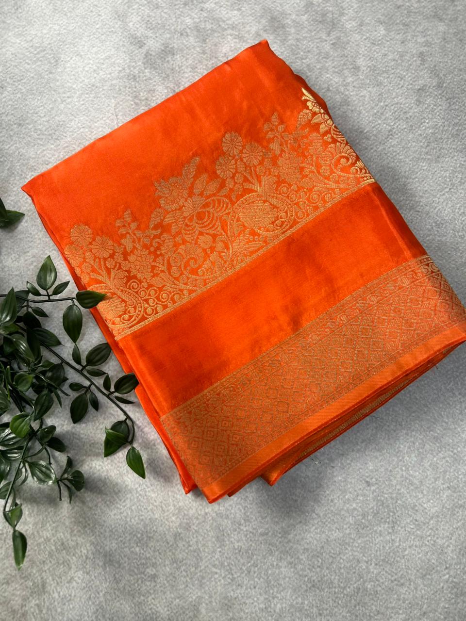 Orange Semi Crepe Silk Saree SCSS106
