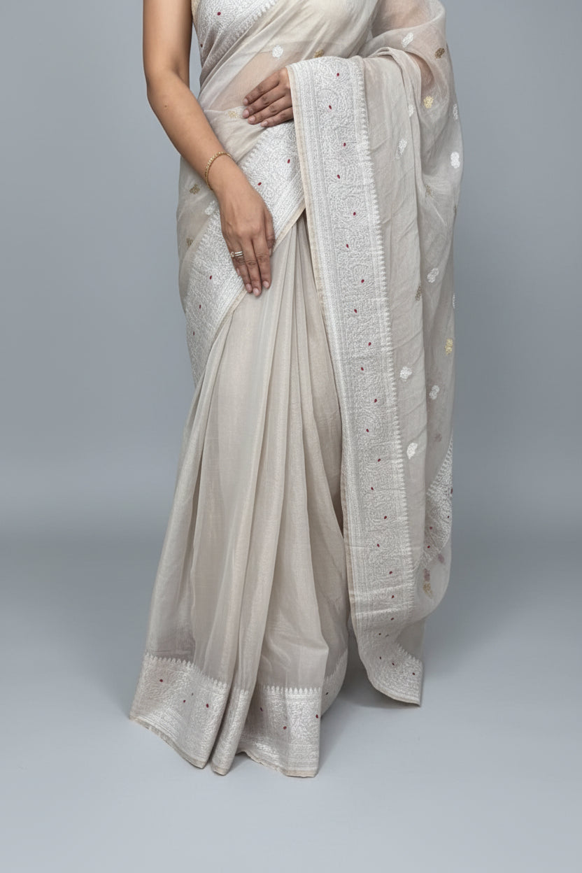 Silver Small Butta Pure Tissue Chiffon 106 Saree