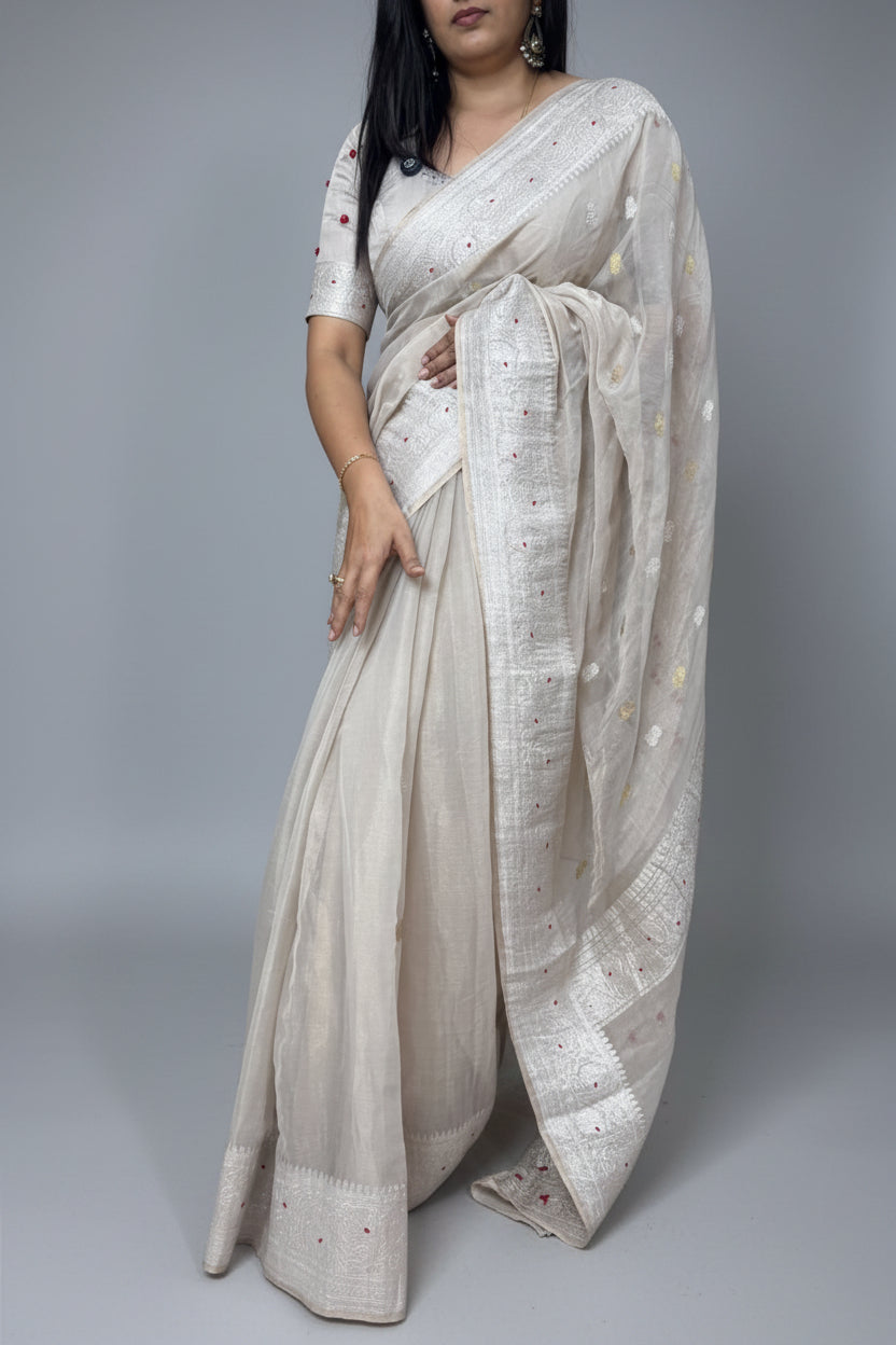 Silver Small Butta Pure Tissue Chiffon 106 Saree