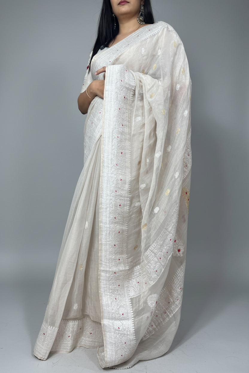Silver Small Butta Pure Tissue Chiffon 106 Saree