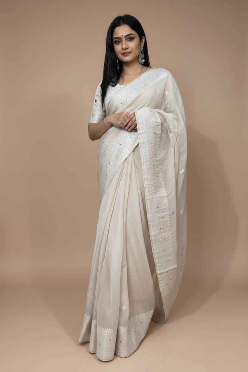 Silver Small Butta Pure Tissue Chiffon 106 Saree