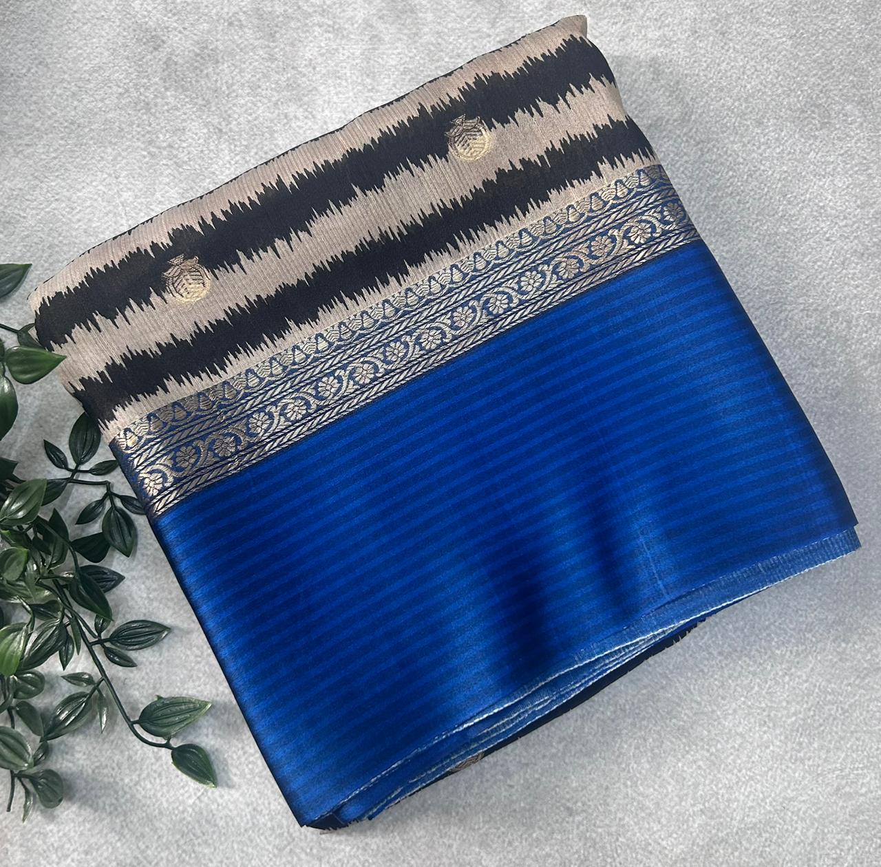 Cream n Blue Pure Handloom Tussar Saree PHT106