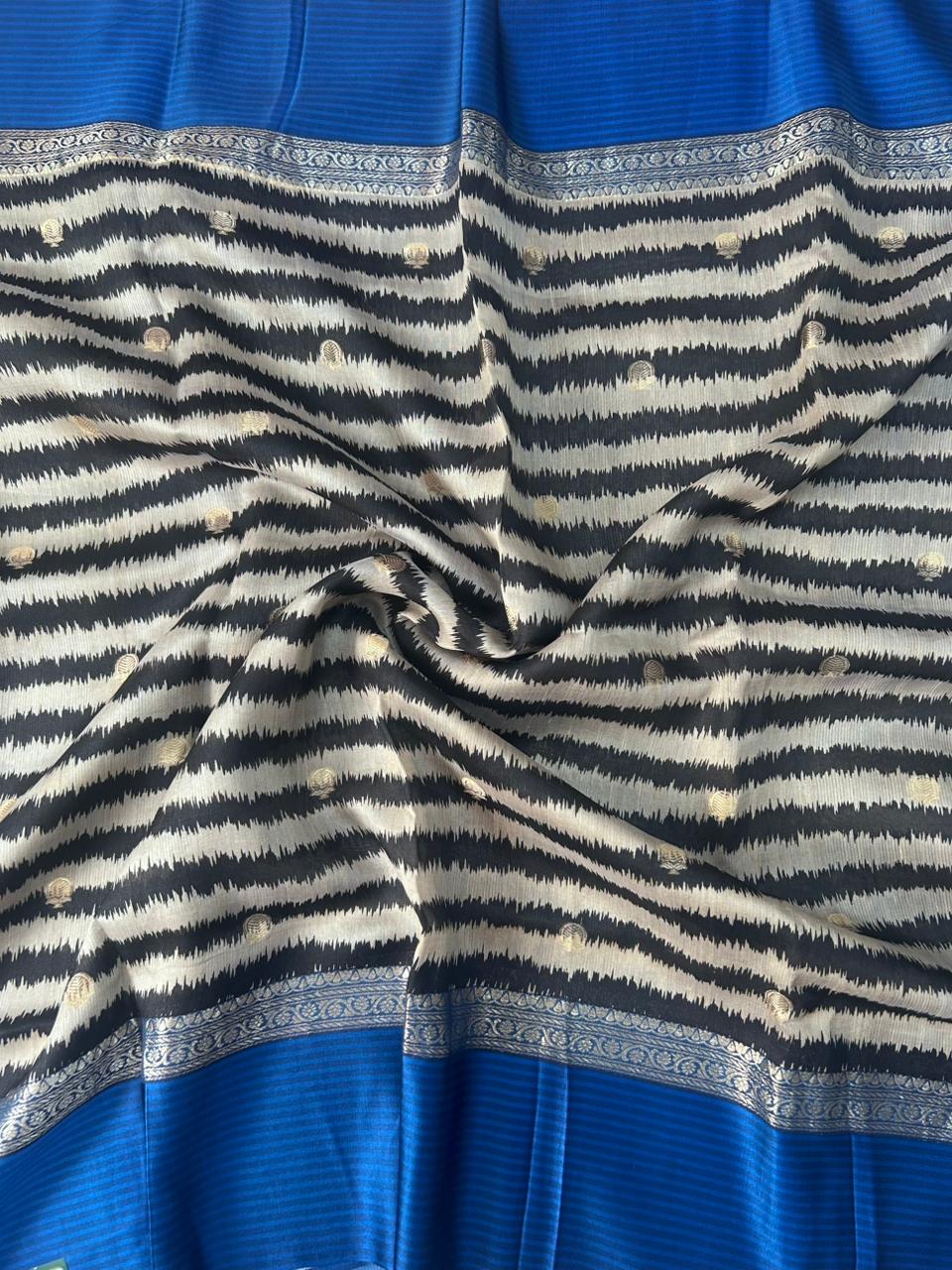Cream n Blue Pure Handloom Tussar Saree PHT106