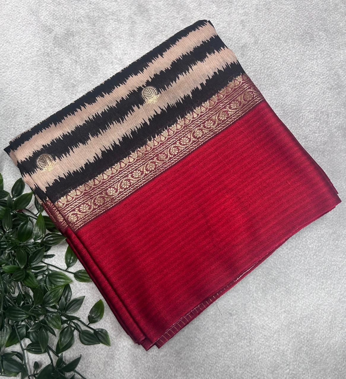 Cream n Red Pure Handloom Tussar Saree PHT106