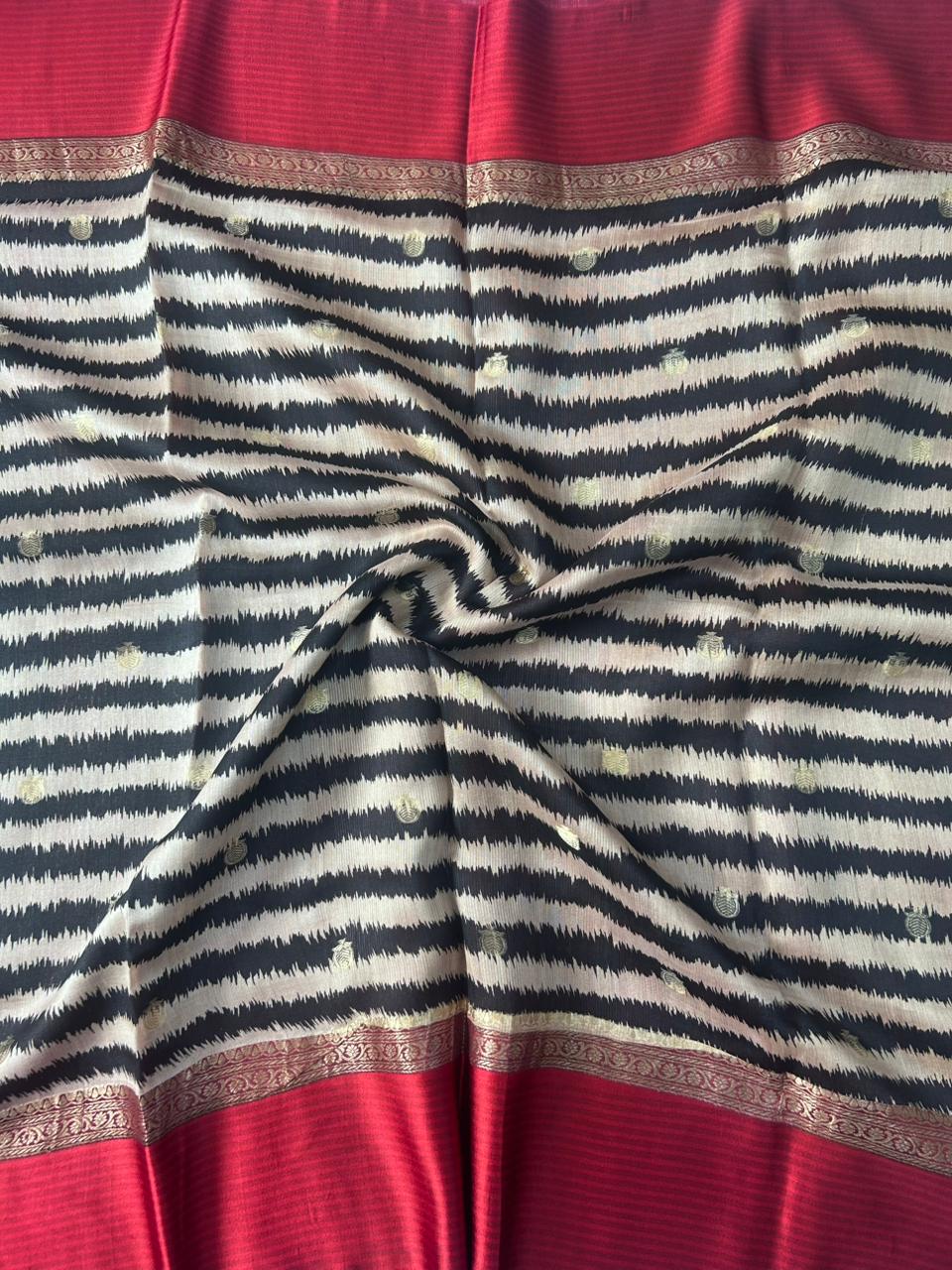 Cream n Red Pure Handloom Tussar Saree PHT106