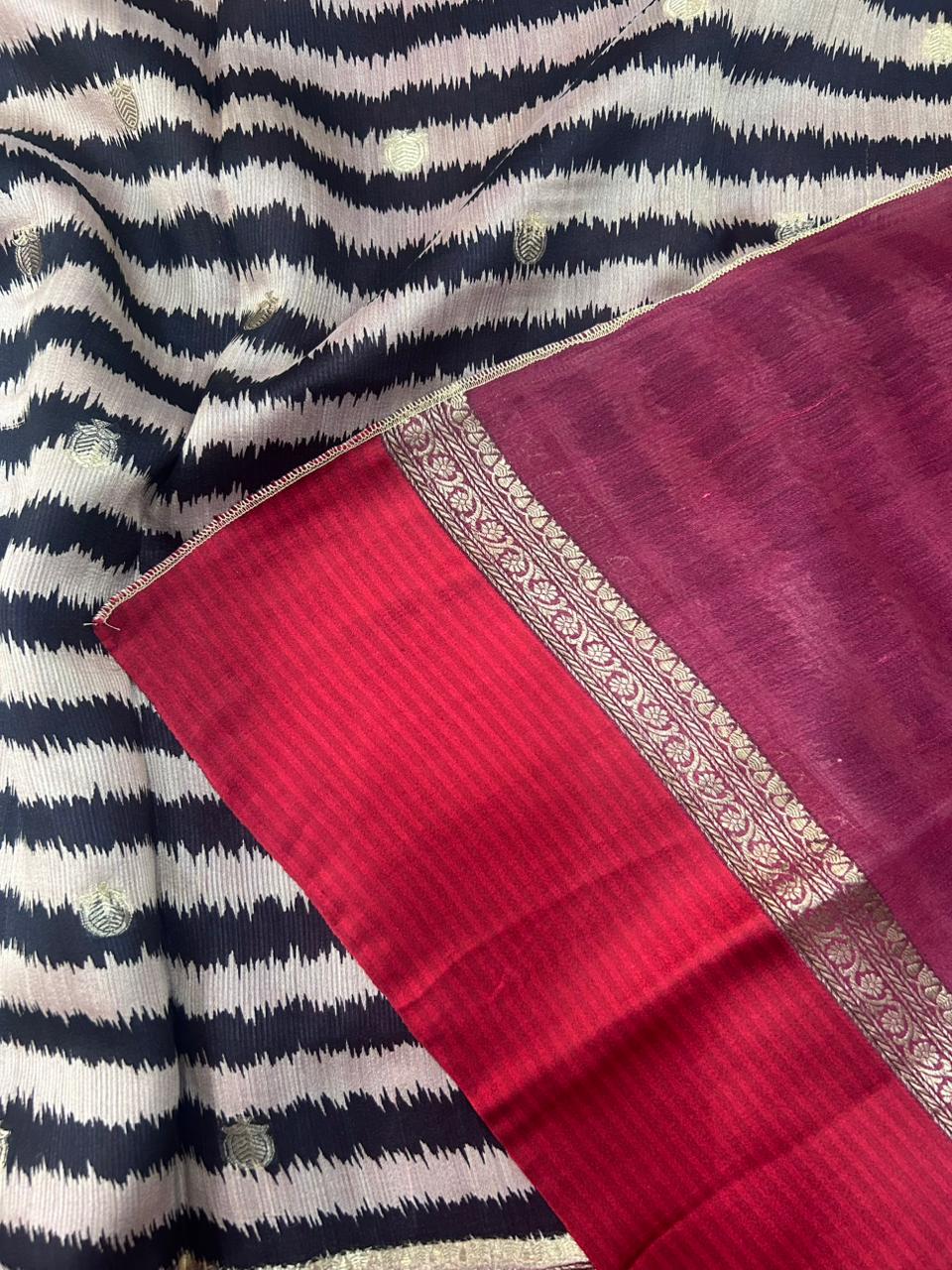 Cream n Red Pure Handloom Tussar Saree PHT106