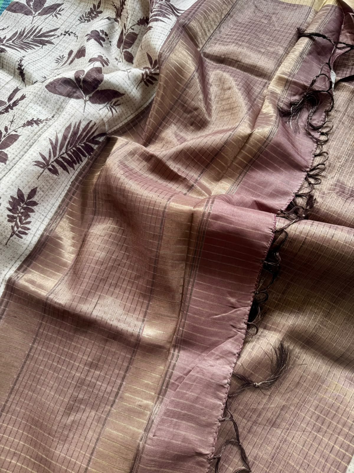 Cream n brown crepe saree