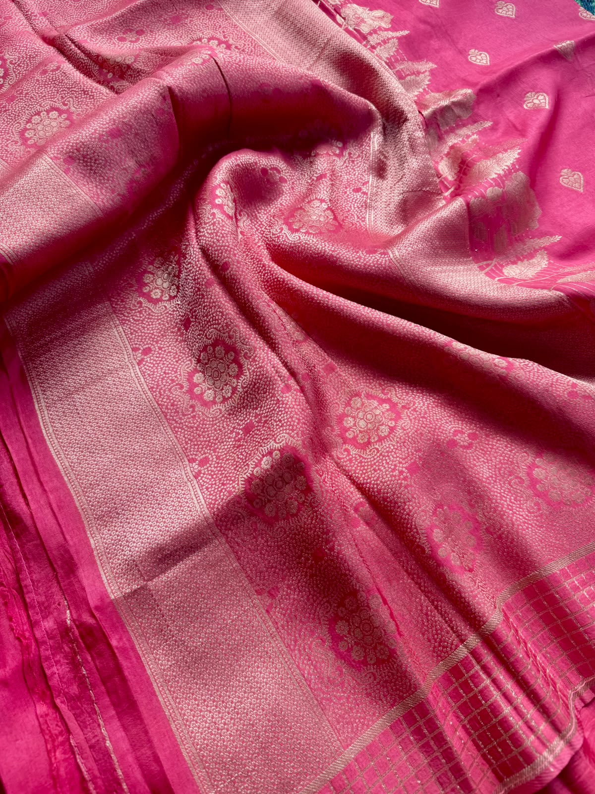 Pink crepe silk saree