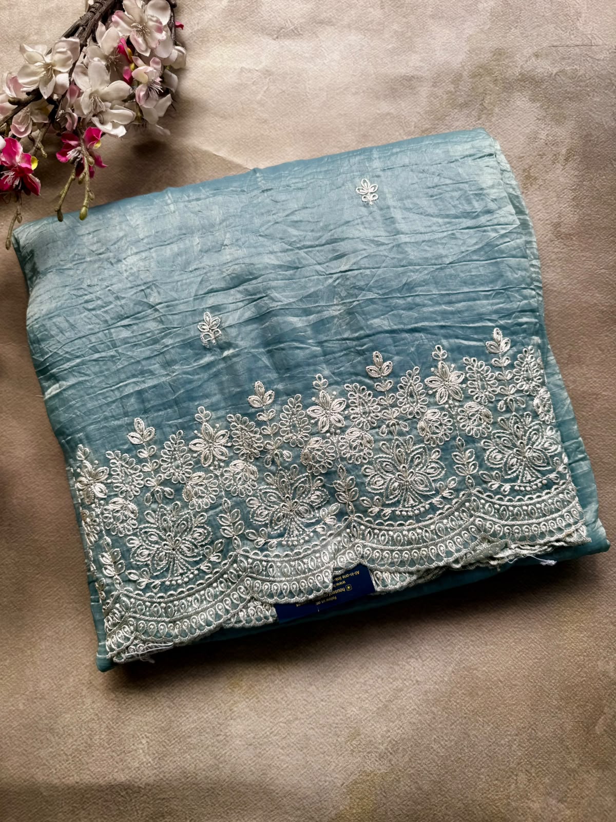 Sky blue crush tissue saree