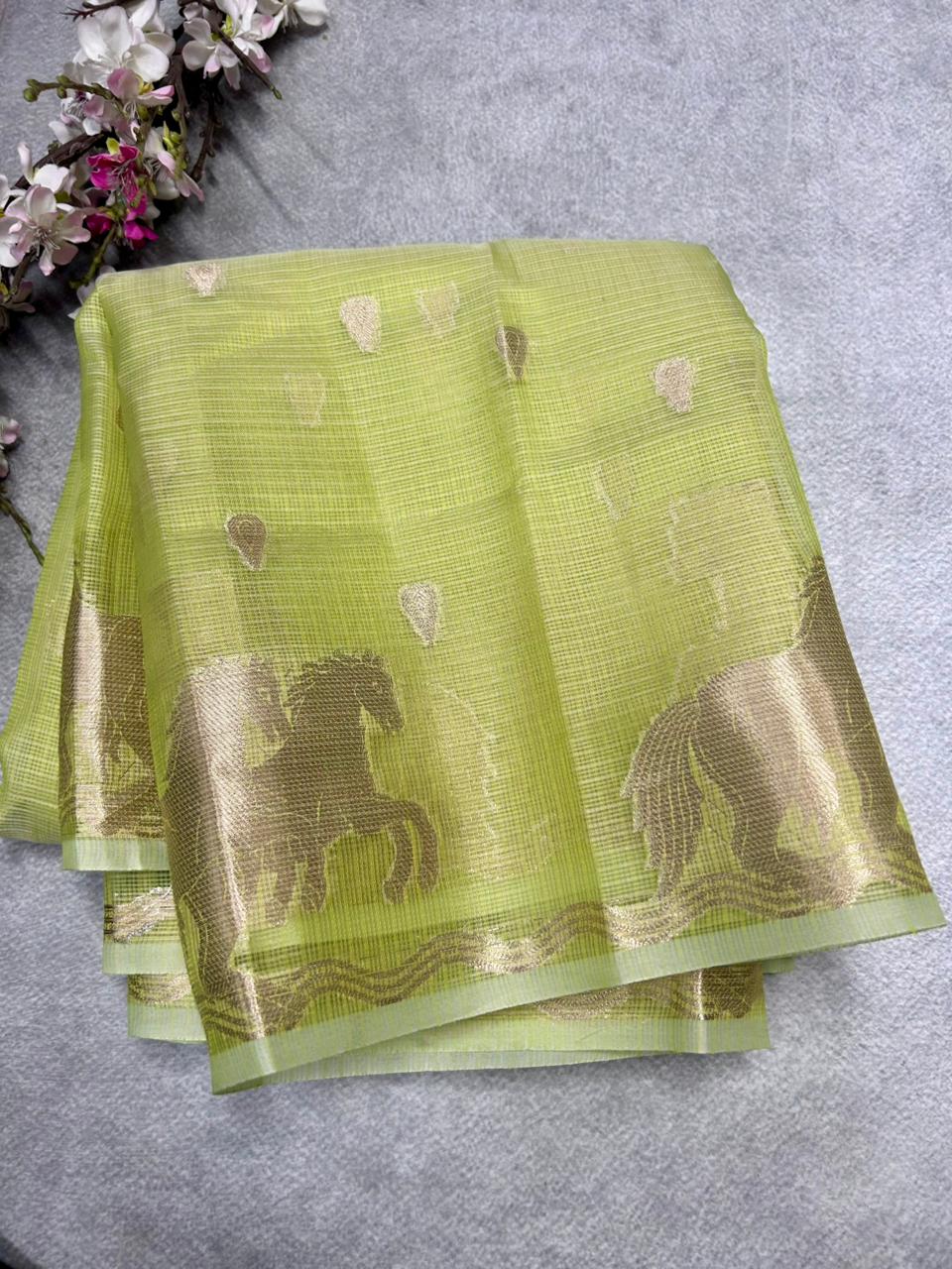 Green kota checks saree