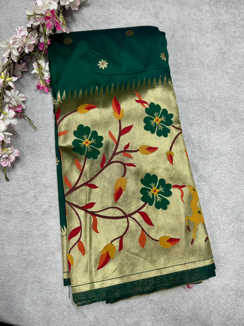 Green paithani border crepe silk saree