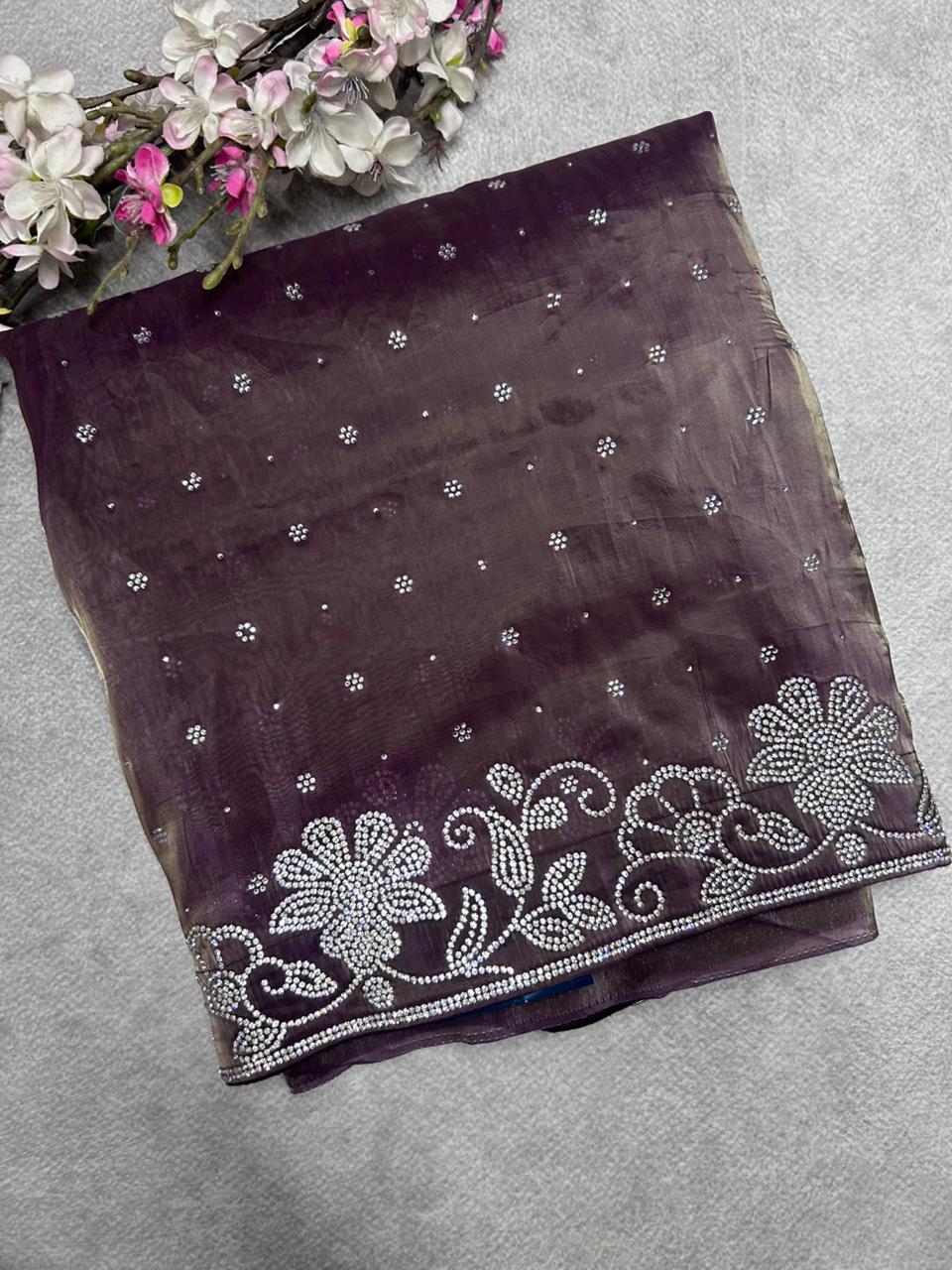 Brown party wear tissue saree
