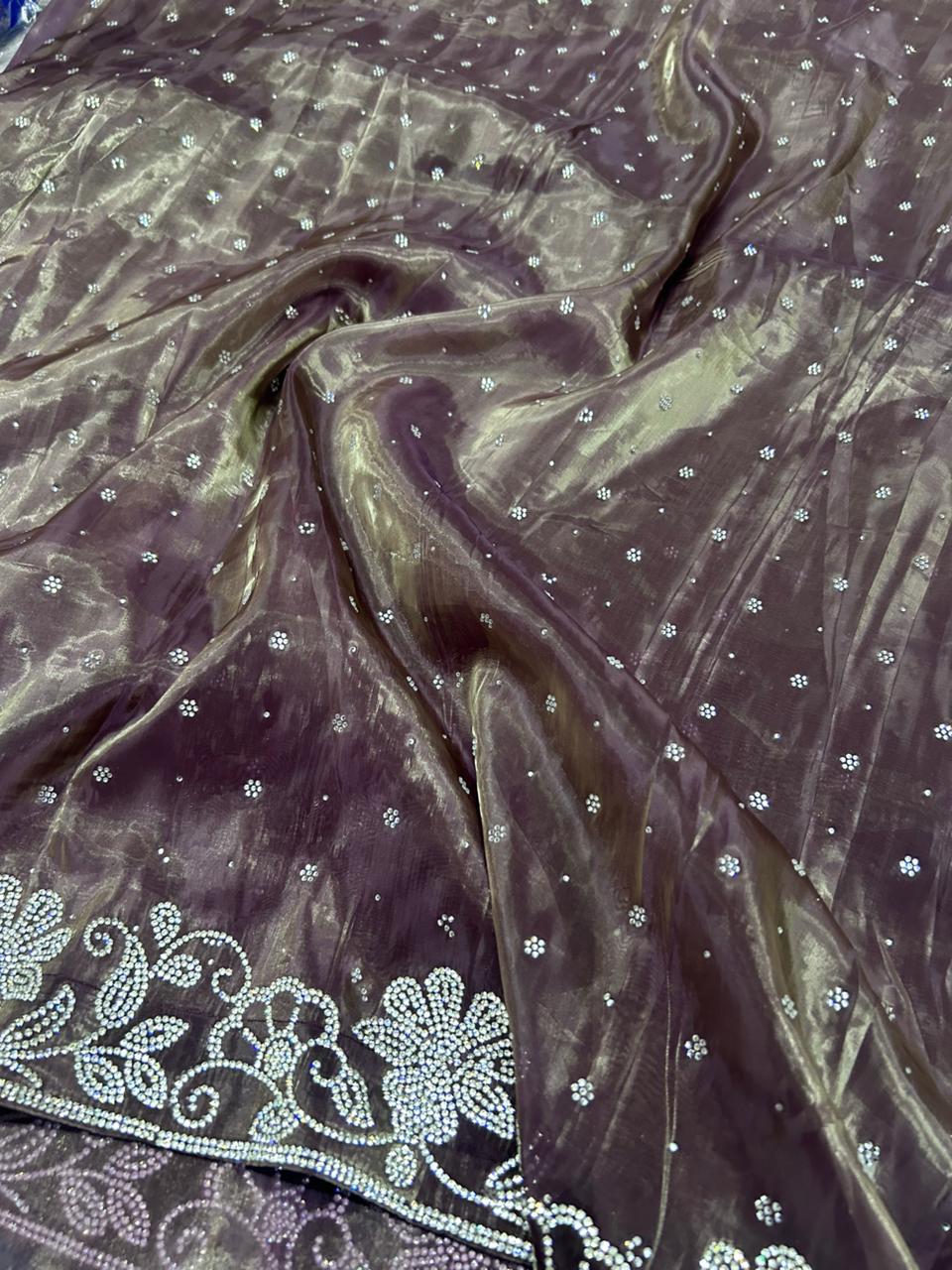 Brown party wear tissue saree