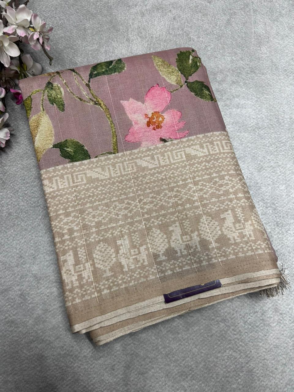Cream digital print tissue saree