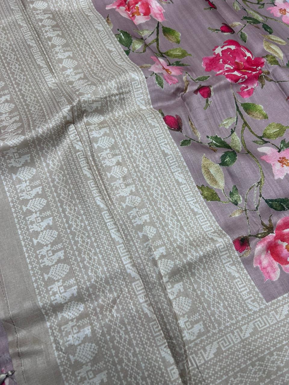 Cream digital print tissue saree