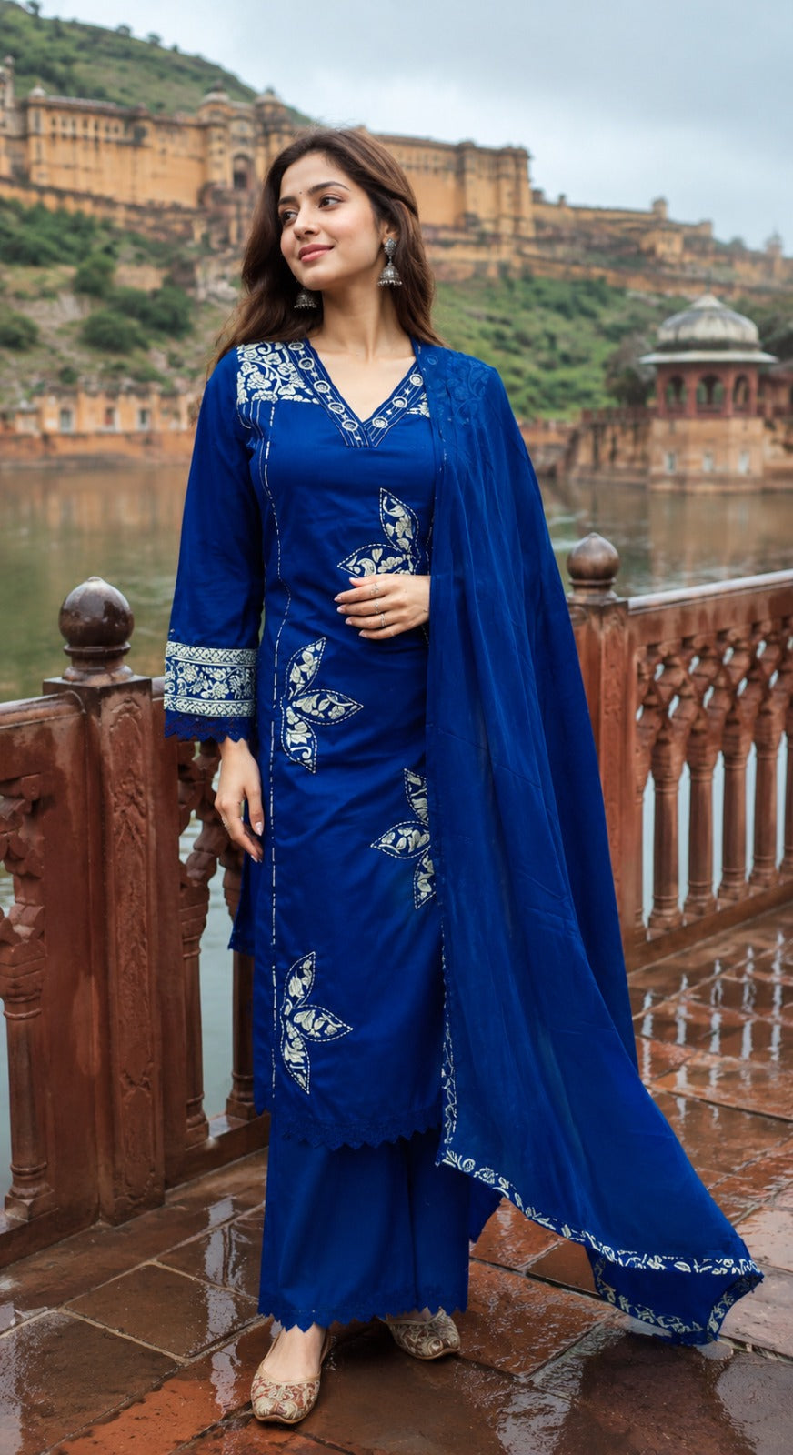 Royal Blue Cotton Straight Fit Kurtha 472