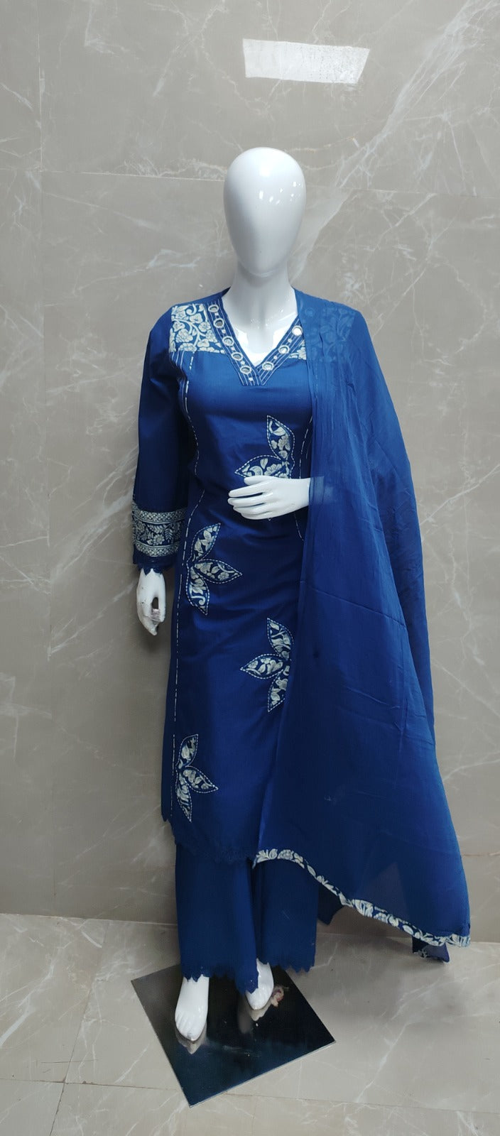 Royal Blue Cotton Straight Fit Kurtha 472