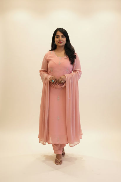 Baby Pink  Chinnon Hand Embroidery Airline Kurtha 321