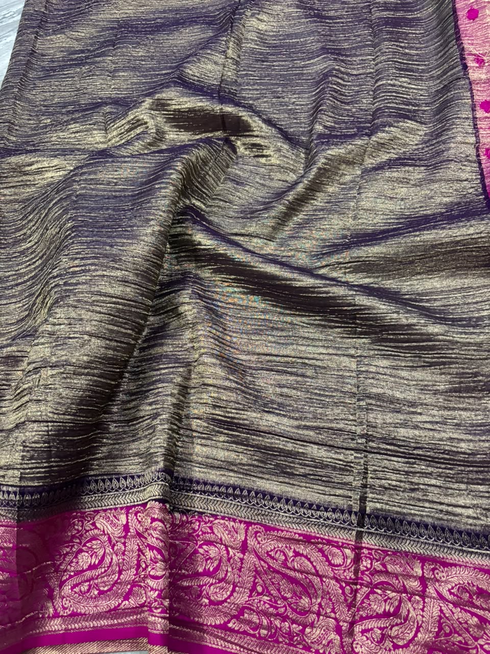 Purple n pink crush tissue saree