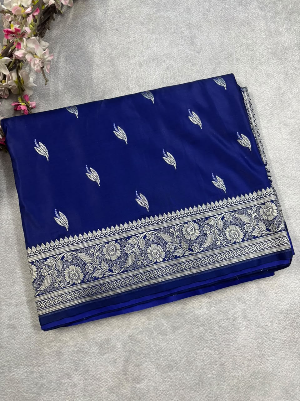 Navy blue n silver kathan silk saree