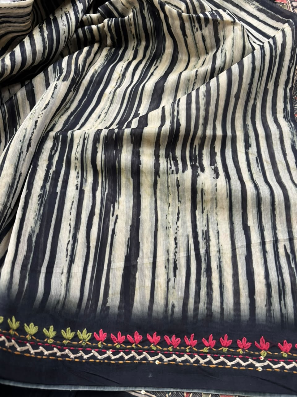 Black n cream crepe saree