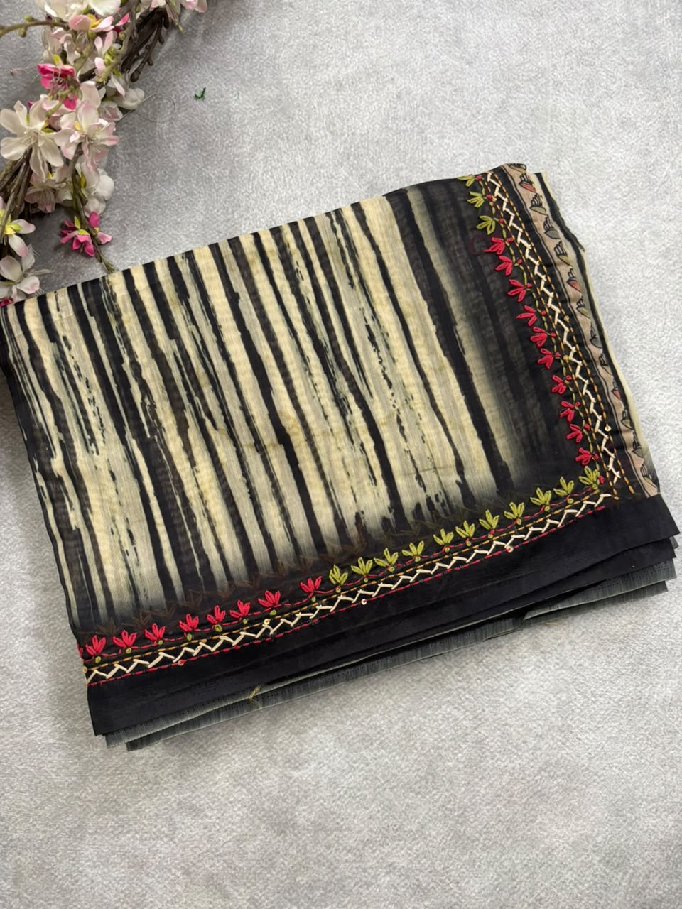 Black n cream crepe saree