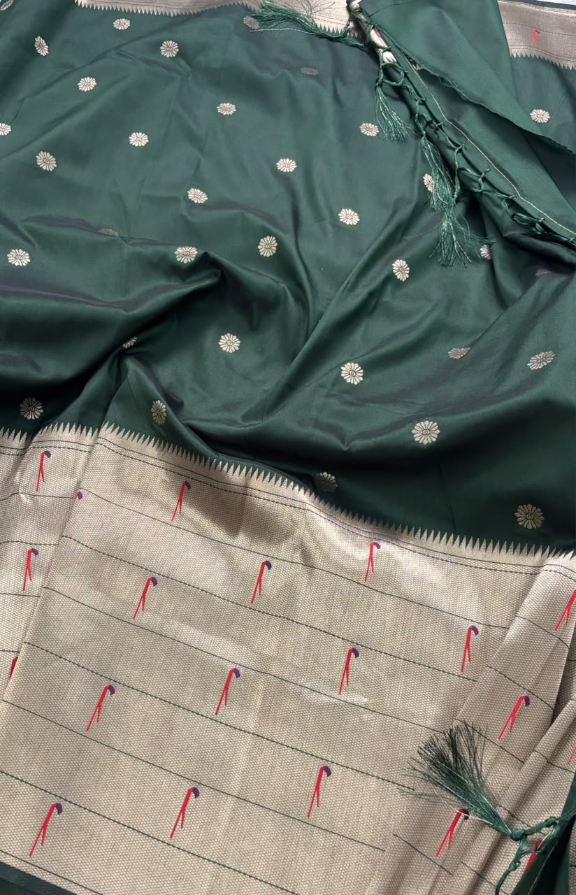 Green paithani crepe saree