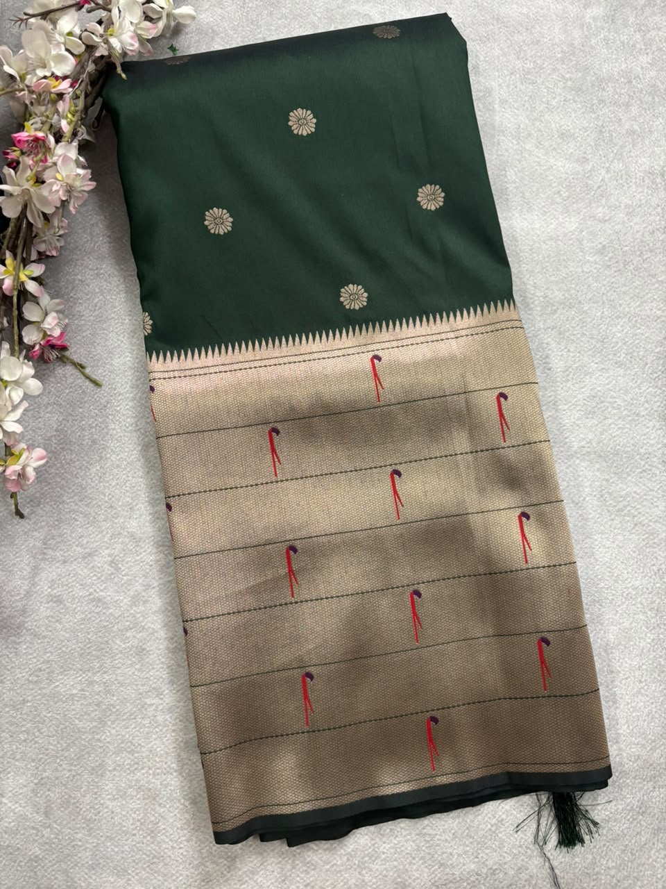 Green paithani crepe saree