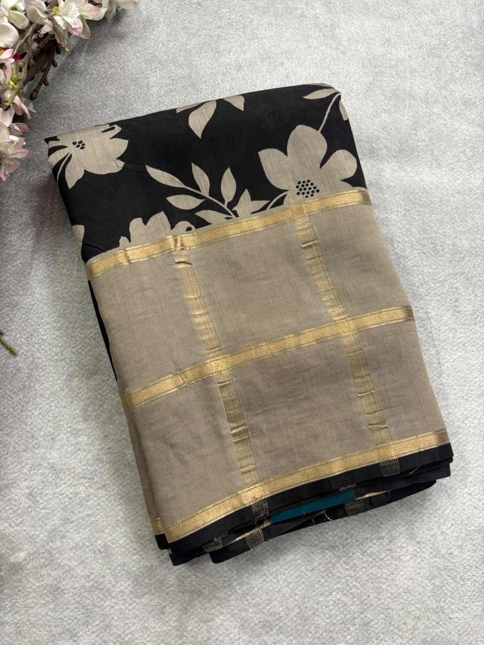 Black n grey  crepe saree