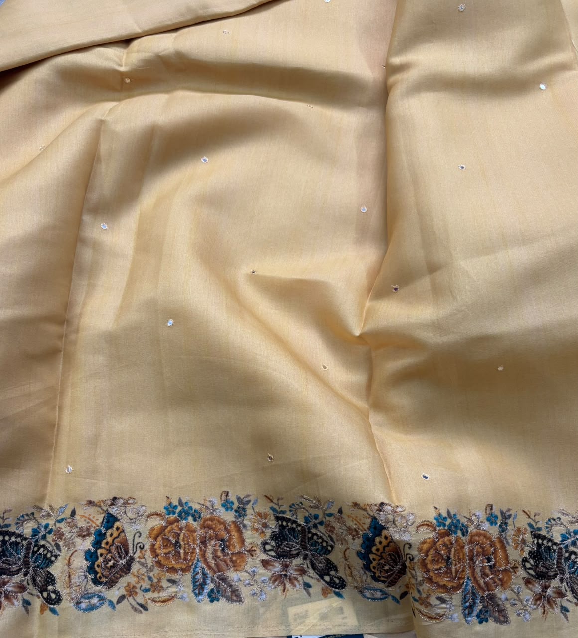 Yellow crepe saree