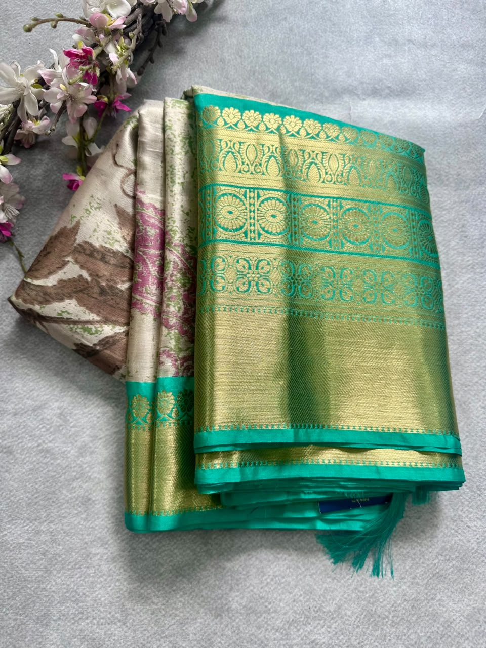 Green tissue kanchi saree